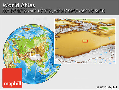 Physical Location Map of the Area around 39° 57' 6" N, 85° 4' 29" E