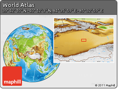 Physical Location Map of the Area around 39° 57' 6" N, 85° 4' 29" E