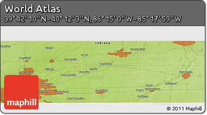 Physical Panoramic Map of the Area around 39° 57' 6" N, 85° 46' 30" W