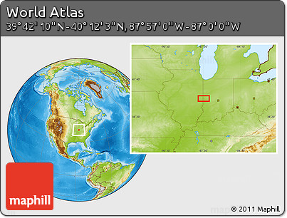 Physical Location Map of the Area around 39° 57' 6" N, 87° 28' 29" W