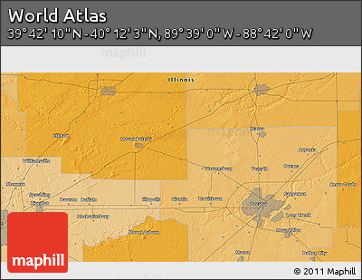 Political 3D Map of the Area around 39° 57' 6" N, 89° 10' 30" W