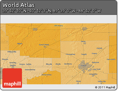 Political 3D Map of the Area around 39° 57' 6" N, 89° 10' 30" W