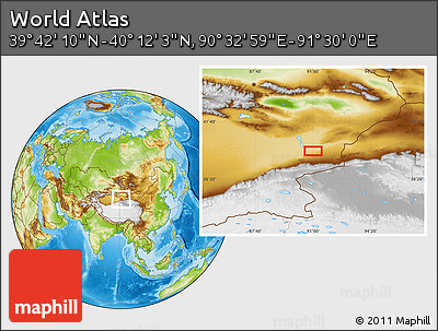 Physical Location Map of the Area around 39° 57' 6" N, 91° 1' 30" E
