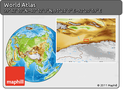 Physical Location Map of the Area around 39° 57' 6" N, 91° 52' 30" E