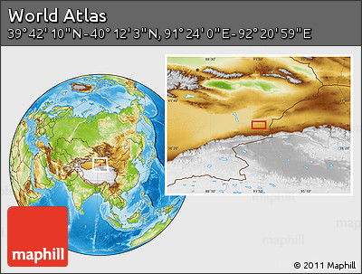 Physical Location Map of the Area around 39° 57' 6" N, 91° 52' 30" E