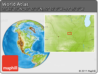 Physical Location Map of the Area around 39° 57' 6" N, 91° 43' 29" W
