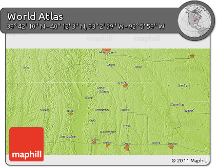 Physical 3D Map of the Area around 39° 57' 6" N, 92° 34' 29" W