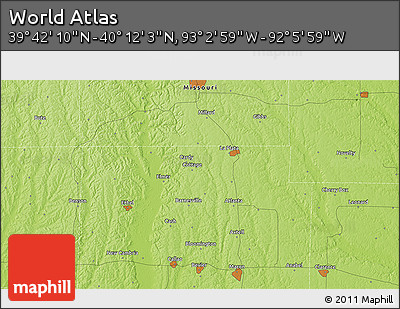 Physical 3D Map of the Area around 39° 57' 6" N, 92° 34' 29" W