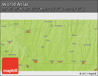 Physical 3D Map of the Area around 39° 57' 6" N, 93° 25' 30" W