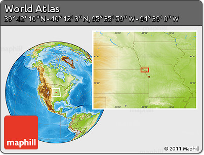 Physical Location Map of the Area around 39° 57' 6" N, 95° 7' 30" W