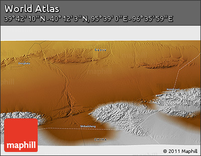 Physical 3D Map of the Area around 39° 57' 6" N, 96° 7' 30" E