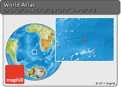 Physical Location Map of the Area around 39° 12' 22" S, 0° 4' 30" E