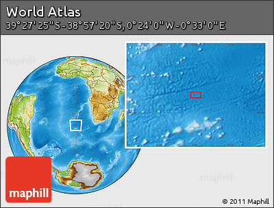 Physical Location Map of the Area around 39° 12' 22" S, 0° 4' 30" E