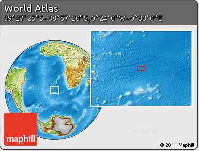 Physical Location Map of the Area around 39° 12' 22" S, 0° 4' 30" E
