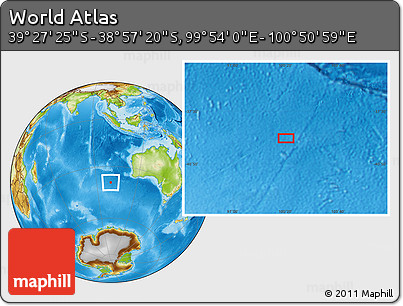 Physical Location Map of the Area around 39° 12' 22" S, 100° 22' 30" E
