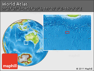 Physical Location Map of the Area around 39° 12' 22" S, 115° 40' 30" E
