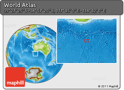 Physical Location Map of the Area around 39° 12' 22" S, 118° 13' 29" E