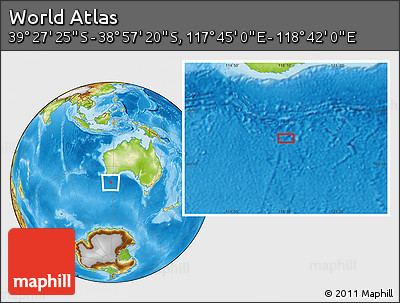 Physical Location Map of the Area around 39° 12' 22" S, 118° 13' 29" E