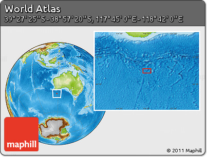 Physical Location Map of the Area around 39° 12' 22" S, 118° 13' 29" E