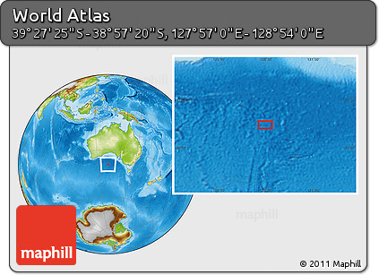 Physical Location Map of the Area around 39° 12' 22" S, 128° 25' 30" E