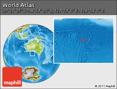 Physical Location Map of the Area around 39° 12' 22" S, 128° 25' 30" E