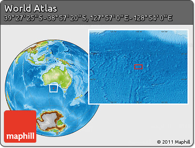 Physical Location Map of the Area around 39° 12' 22" S, 128° 25' 30" E