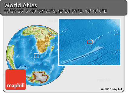 Physical Location Map of the Area around 39° 12' 22" S, 12° 49' 29" E