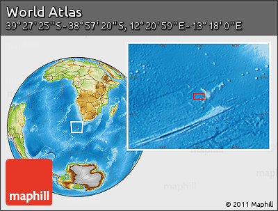 Physical Location Map of the Area around 39° 12' 22" S, 12° 49' 29" E
