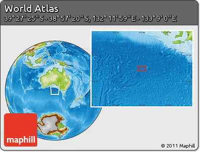 Physical Location Map of the Area around 39° 12' 22" S, 132° 40' 30" E