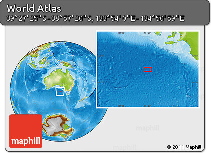Physical Location Map of the Area around 39° 12' 22" S, 134° 22' 30" E