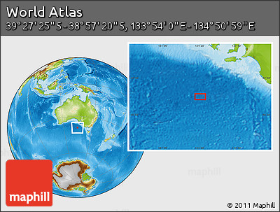 Physical Location Map of the Area around 39° 12' 22" S, 134° 22' 30" E