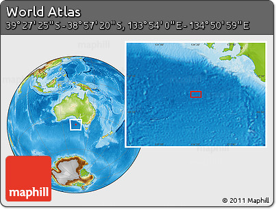 Physical Location Map of the Area around 39° 12' 22" S, 134° 22' 30" E