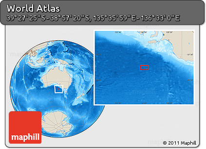 Shaded Relief Location Map of the Area around 39° 12' 22" S, 136° 4' 29" E