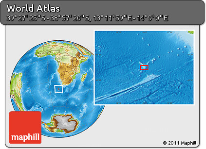 Physical Location Map of the Area around 39° 12' 22" S, 13° 40' 30" E