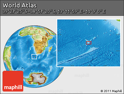 Physical Location Map of the Area around 39° 12' 22" S, 13° 40' 30" E
