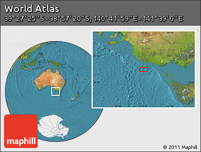 Satellite Location Map of the Area around 39° 12' 22" S, 141° 10' 30" E