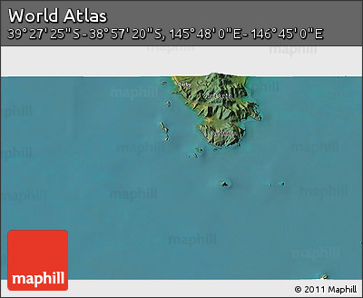 Satellite 3D Map of the Area around 39° 12' 22" S, 146° 16' 30" E