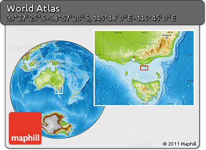 Physical Location Map of the Area around 39° 12' 22" S, 146° 16' 30" E