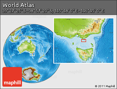Physical Location Map of the Area around 39° 12' 22" S, 146° 16' 30" E