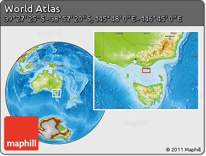 Physical Location Map of the Area around 39° 12' 22" S, 146° 16' 30" E