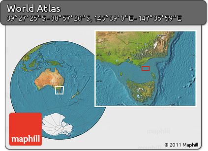 Satellite Location Map of the Area around 39° 12' 22" S, 147° 7' 30" E