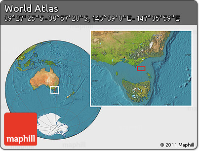 Satellite Location Map of the Area around 39° 12' 22" S, 147° 7' 30" E