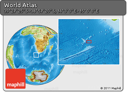 Physical Location Map of the Area around 39° 12' 22" S, 14° 31' 30" E