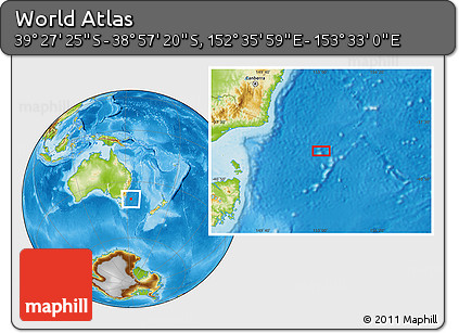 Physical Location Map of the Area around 39° 12' 22" S, 153° 4' 29" E