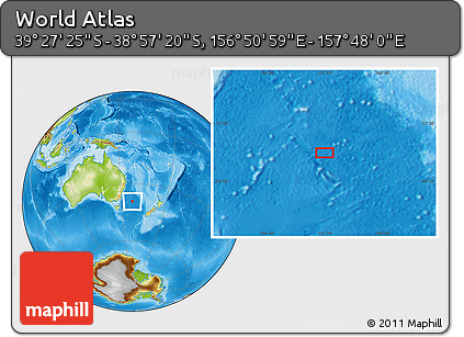 Physical Location Map of the Area around 39° 12' 22" S, 157° 19' 29" E