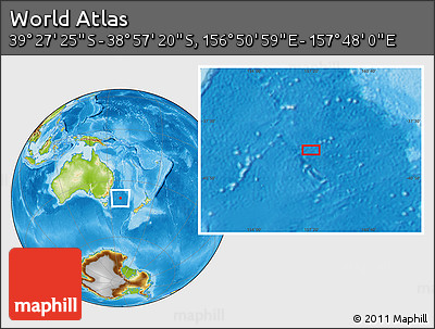 Physical Location Map of the Area around 39° 12' 22" S, 157° 19' 29" E