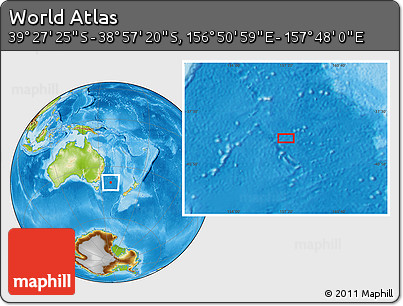 Physical Location Map of the Area around 39° 12' 22" S, 157° 19' 29" E