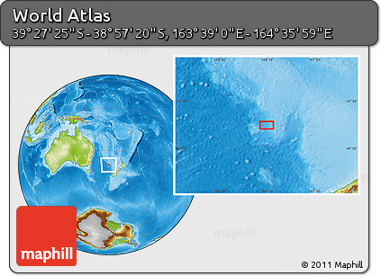 Physical Location Map of the Area around 39° 12' 22" S, 164° 7' 30" E