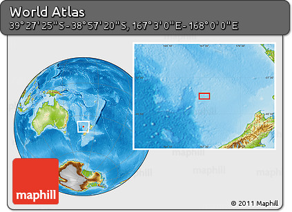 Physical Location Map of the Area around 39° 12' 22" S, 167° 31' 30" E