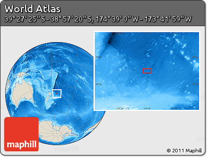 Shaded Relief Location Map of the Area around 39° 12' 22" S, 174° 10' 30" W